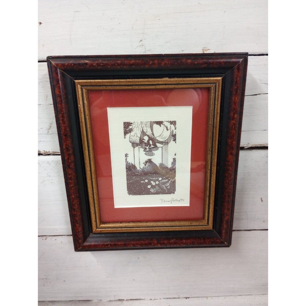 Vintage Original David Peters Etching of Cardinal on Pine Bough 1994 Signed